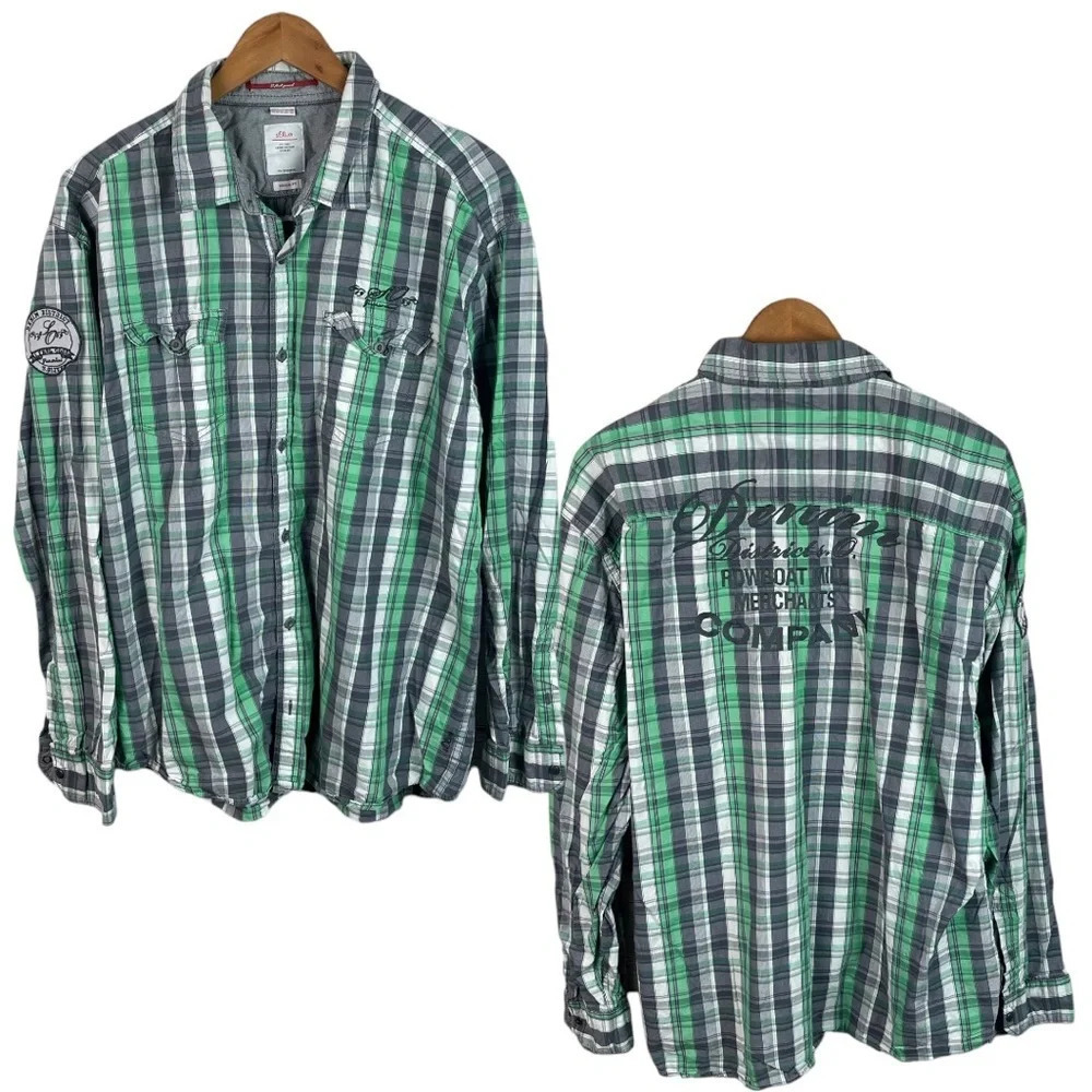 BF1145 Mens S. Oliver Trendy Hipster Plaid Embroidered Button Down Shirt XXL